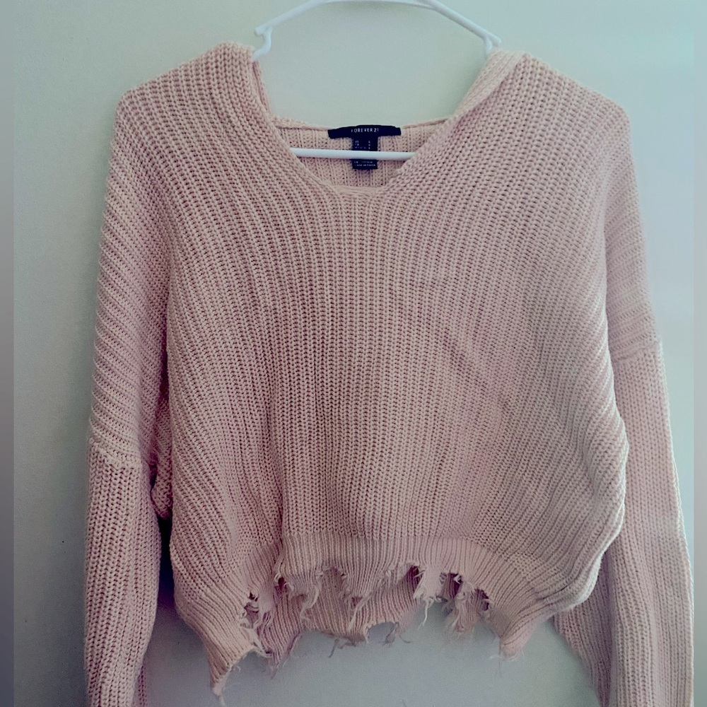 Forever 21 Cropped distressed hooded sweater